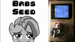Size: 1280x720 | Tagged: safe, artist:rc88, babs seed, rainbow dash, earth pony, pegasus, pony, g4, 2013, 8-bit, animated, artifact, blind bag, brony music, chiptune, downloadable, female, figurine, filly, foal, game boy, link in description, mare, music, nostalgia, remix, sound, toy, webm, youtube, youtube link, youtube video