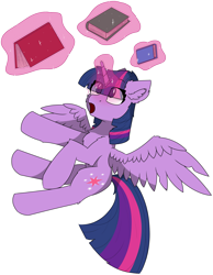 Size: 4721x6078 | Tagged: safe, artist:skylarpalette, twilight sparkle, alicorn, pony, g4, book, catching, chest fluff, cute, ear fluff, eye clipping through hair, falling, female, fluffy, flying, glowing, glowing horn, horn, magic, magic aura, mare, open mouth, palindrome get, simple background, simple shading, solo, telekinesis, transparent background, twilight sparkle (alicorn), wings
