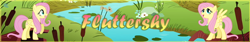 Size: 600x100 | Tagged: safe, artist:rainbow cloud, fluttershy, pegasus, banner, cattails, female, flower, lilypad, mare, reeds, river, rock, scenery, scenic ponyville, self paradox, self ponidox, solo, water