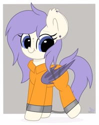 Size: 1621x2048 | Tagged: safe, artist:starbatto, oc, oc only, oc:starviolet, bat pony, pony, clothes, commission, commissioner:rainbowdash69, cuffed, cute, jumpsuit, never doubt rainbowdash69's involvement, prison outfit, prisoner, solo