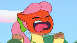 Size: 3072x1727 | Tagged: safe, screencap, posey bloom, earth pony, pony, g5, my little pony: tell your tale, secret ad-mare-er, spoiler:g5, spoiler:my little pony: tell your tale, spoiler:tyts01e44, angry, eyes closed, female, indonesian, mare, open mouth, posey can't catch a break, red face, solo, subtitles