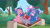 Size: 3072x1727 | Tagged: safe, screencap, elderberry blossom, izzy moonbow, plum library, pony, unicorn, g5, my little pony: tell your tale, secret ad-mare-er, spoiler:g5, spoiler:my little pony: tell your tale, :o, bench, eyes closed, female, grin, indonesian, mare, open mouth, smiling, subtitles, trio, trio female