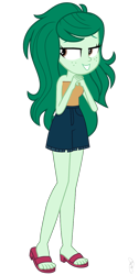 Size: 637x1267 | Tagged: safe, artist:ajosterio, wallflower blush, human, equestria girls, g4, clothes, female, freckles, legs, lidded eyes, pockets, sandals, shorts, simple background, smiling, solo, transparent background, tube top