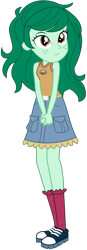 Size: 1311x3765 | Tagged: safe, artist:ajosterio, wallflower blush, human, equestria girls, g4, belt, camp everfree logo, camp everfree outfits, clothes, denim, denim skirt, female, freckles, pockets, shirt, shoes, simple background, skirt, sleeveless, socks, solo, transparent background