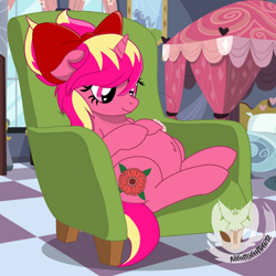 Size: 1280x1280 | Tagged: safe, artist:eternal-heart-studio, artist:lullabyprince, artist:nightlightartz, oc, oc only, oc:maria floraquartz, pony, unicorn, base used, chair, female, mare, pregnant, solo