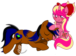 Size: 1280x945 | Tagged: safe, artist:amgiwolf, artist:nightlightartz, oc, oc only, oc:maria floraquartz, oc:surge navyheart, alicorn, pony, unicorn, alicorn oc, base used, blushing, bow, bracelet, colored wings, duo, eyes closed, female, folded wings, gradient wings, hair bow, horn, jewelry, looking at someone, lying down, male, male alicorn, male alicorn oc, mare, multicolored wings, open mouth, petting, pink eyes, shipping, simple background, sitting, sleeping, smiling, stallion, straight, transparent background, unicorn oc, wings