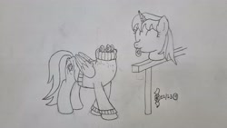Size: 4032x2268 | Tagged: safe, artist:parclytaxel, oc, oc only, oc:parcly taxel, alicorn, dullahan, pony, ain't never had friends like us, albumin flask, parcly taxel in japan, alicorn oc, clothes, crossed hooves, disembodied head, eating, eyes closed, female, food, happy, headless, horn, japan, lineart, mare, mochi, modular, monochrome, nom, pencil drawing, solo, story included, sweater, traditional art, wings
