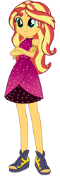 Size: 691x2034 | Tagged: safe, artist:ajosterio, sunset shimmer, human, equestria girls, equestria girls series, g4, spring breakdown, spoiler:eqg series (season 2), armband, bare shoulders, clothes, crossed arms, cute, dress, female, geode of empathy, legs, magical geodes, shimmerbetes, shoes, simple background, sleeveless, smiling, solo, spring break, sun, transparent background