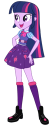 Size: 465x1081 | Tagged: safe, artist:ajosterio, twilight sparkle, human, equestria girls, g4, bangs, bowtie, clothes, cutie mark on clothes, denim, denim skirt, female, geode of telekinesis, hand on hip, magical geodes, open mouth, pockets, sci-twi outfits, sci-twi skirt, shirt, shoes, short sleeves, simple background, skirt, smiling, socks, solo, transparent background