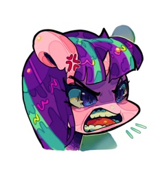 Size: 623x668 | Tagged: safe, artist:zira_dawn, starlight glimmer, pony, unicorn, g4, angry, bust, cross-popping veins, emanata, portrait, quiet, ragelight glimmer, simple background, solo, teeth, white background, yelling