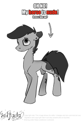 Size: 1578x2361 | Tagged: safe, artist:geljado, oc, oc only, oc:broken symmetry, earth pony, pony, digital art, monochrome, simple background, solo, text, transparent background