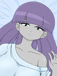 Size: 1668x2224 | Tagged: safe, alternate version, artist:batipin, maud pie, human, equestria girls, g4, breasts, busty maud pie, clothes, female, looking at you, lying down, off shoulder, solo