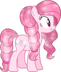Size: 1251x1467 | Tagged: safe, artist:muhammad yunus, artist:pegasski, edit, oc, oc only, oc:annisa trihapsari, earth pony, pony, g4, base used, earth pony oc, female, grin, gritted teeth, long hair, long mane, long tail, mare, medibang paint, pink body, pink eyes, pink mane, pink tail, show accurate, simple background, smiling, solo, sparkles, tail, teeth, transparent background