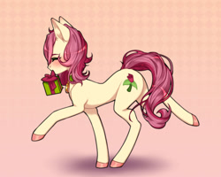 Size: 1500x1200 | Tagged: safe, alternate version, artist:takic, roseluck, earth pony, pony, g4, christmas gift, collar, commission, commissioner:doom9454, cute, pet tag, pony pet, rosepet, solo