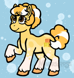 Size: 1680x1786 | Tagged: safe, artist:manticorpse, oc, oc:lemon meringue, earth pony, pony, curly hair, curly mane, curly tail, earth pony oc, orange mane, reference sheet, solo, tail, yellow coat