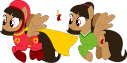 Size: 741x367 | Tagged: safe, artist:selenaede, artist:victorfazbear, pegasus, pony, base used, becky botsford, cape, clothes, crossover, female, flying, gloves, mare, ponified, shoes, simple background, smiling, superhero, superhero costume, transparent background, wordgirl