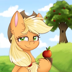 Size: 2500x2500 | Tagged: safe, artist:galaxy swirl, applejack, earth pony, pony, g4, apple, apple tree, food, high res, solo, tree