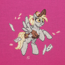 Size: 2500x2500 | Tagged: safe, artist:selenophile, derpy hooves, pegasus, pony, g4, embroidery, high res, irl, letter, mailmare, mailmare uniform, photo, solo