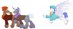 Size: 1280x512 | Tagged: safe, artist:itstechtock, oc, oc:polished lance, oc:stoutheart, oc:swift wing, pegasus, pony, clothes, hat, simple background, sweater, transparent background, winter hat