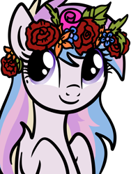 Size: 1768x2357 | Tagged: safe, artist:lannielona, oc, oc only, oc:orient duetta wonder, pony, cute, daaaaaaaaaaaw, female, floral head wreath, flower, flower in hair, mane down, mare, mole, ocbetes, simple background, smiling, solo, transparent background