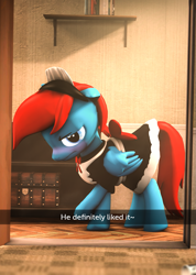 Size: 1025x1440 | Tagged: safe, artist:kladro, oc, oc only, oc:kladro, pegasus, pony, 3d, blue eyes, blushing, clothes, crossdressing, ears back, folded wings, looking at you, maid, male, outfit, pegasus oc, shy, solo, source filmmaker, wings