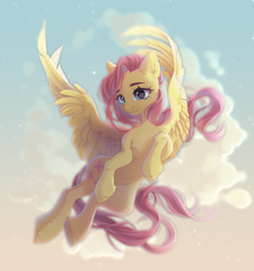 Size: 3988x4268 | Tagged: safe, artist:eiirine, fluttershy, pegasus, pony, g4, absurd resolution, chest fluff, ear fluff, female, grin, hoof fluff, mare, smiling, solo, spread wings, wings, wip