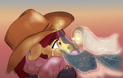Size: 1900x1200 | Tagged: safe, artist:miyalaflordorada, apple bloom, ghost, undead, anthro, g4, crying, female, filly, foal, hat