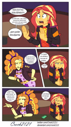 Size: 1280x2284 | Tagged: safe, artist:crock2121, adagio dazzle, sunset shimmer, human, comic:another world, equestria girls, equestria girls series, spoiler:eqg series (season 2), comic, dialogue, duo, female, music festival outfit, spanish, translation request