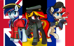 Size: 1680x1050 | Tagged: safe, artist:brella, pony, france, germany, nation ponies, national flag, ponified, united kingdom