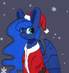 Size: 2031x2160 | Tagged: safe, artist:aliceg, princess luna, alicorn, pony, g4, christmas, clothes, costume, female, high res, holiday, santa costume, simple background, smiling