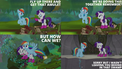 Size: 2000x1125 | Tagged: safe, edit, edited screencap, editor:quoterific, screencap, rainbow dash, rarity, bufogren, pegasus, pony, unicorn, g4, the end in friend, blue eyeshadow, boots, carrying, duo, duo female, duo focus, eyes closed, eyeshadow, female, flying, glitter, glitter boots, holding a pony, makeup, mare, open mouth, open smile, shoes, smiling, sparkles
