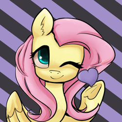 Size: 1000x1000 | Tagged: safe, artist:brella, fluttershy, pegasus, pony, g4, avatar, cute, heart, one eye closed, shyabetes, smiling, solo, wink