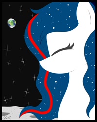 Size: 1592x2000 | Tagged: safe, artist:seafooddinner, oc, oc only, oc:nasapone, earth pony, pony, bust, earth, earth pony oc, equestria, eyes closed, female, mare, moon, planet, poster, signature, solo, space, stars