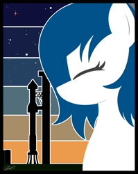Size: 1592x2000 | Tagged: safe, artist:seafooddinner, oc, oc only, oc:spacexpone, earth pony, pony, bust, earth pony oc, eyes closed, female, mare, poster, rocket, signature, solo, space, stars