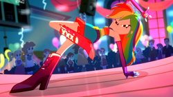 Size: 3410x1920 | Tagged: safe, edit, edited screencap, screencap, aqua blossom, blueberry cake, cloudy kicks, golden hazel, heath burns, indigo wreath, mystery mint, nolan north, rainbow dash, rose heart, sophisticata, sweet leaf, teddy t. touchdown, human, equestria girls, g4, my little pony equestria girls: summertime shorts, raise this roof, armpits, background human, balloon, bare shoulders, basketball net, belt, belt buckle, boots, breakdancing, breasts, canterlot high, clothes, cutie mark on clothes, dance floor, dancing, devil horn (gesture), dress, faic, fall formal outfits, female, fingerless gloves, flipped, gloves, high res, looking at you, male, night, open mouth, open smile, png, rainbow dash is best facemaker, sexy, shoes, sleeveless, smiling, smiling at you, smirk, smug, smugdash, solo focus, speaker, spinning, strapless, suit
