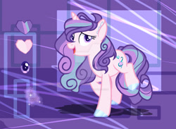 Size: 1045x764 | Tagged: safe, artist:selenavivacity, oc, oc only, oc:tormented crystal, pony, unicorn, abstract background, colored hooves, colored pupils, ear fluff, female, heart shaped, horn, magic, magic aura, mare, offspring, parent:princess cadance, parent:shining armor, parents:shiningcadance, reference sheet, solo, unicorn oc