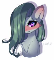 Size: 2332x2612 | Tagged: safe, artist:monstrum, marble pie, earth pony, pony, g4, blushing, chest fluff, cute, eyeshadow, high res, looking at you, makeup, shy, simple background, solo, white background