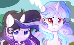 Size: 1142x700 | Tagged: safe, artist:malachitebases, artist:selenavivacity, oc, oc only, oc:aurora night, oc:selena vivacity, alicorn, pony, unicorn, alicorn oc, base used, choker, colored pupils, duo, duo female, ear piercing, earring, female, half-siblings, half-sisters, horn, horn ring, jewelry, magical lesbian spawn, mare, offspring, parent:flash sentry, parent:rainbow dash, parent:twilight sparkle, parents:flashlight, parents:twidash, piercing, ring, siblings, sisters, sparkly mane, unicorn oc, wings