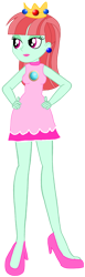 Size: 876x2849 | Tagged: safe, artist:rainbowstarcolour262, melon mint, human, equestria girls, g4, background human, crossover, crown, crystal prep shadowbolts, ear piercing, earring, female, hand on hip, high heels, jewelry, lipstick, piercing, pink dress, princess peach, regalia, shoes, simple background, solo, super mario bros., transparent background