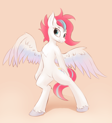 Size: 2370x2625 | Tagged: safe, artist:gouransion, zipp storm, pegasus, pony, semi-anthro, g5, alternate hairstyle, belly, bipedal, chest fluff, colored, colored sketch, concave belly, eyelashes, featureless crotch, female, high res, hoof fluff, hooves, leg fluff, looking at you, shading, sketch, slim, smiling, smiling at you, solo, spread wings, standing, thin, unshorn fetlocks, wings