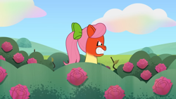 Size: 1920x1080 | Tagged: safe, screencap, posey bloom, earth pony, pony, g5, my little pony: tell your tale, secret ad-mare-er, spoiler:g5, spoiler:my little pony: tell your tale, spoiler:tyts01e44, angry, bush, female, flower, furious, mare, posey can't catch a break, red face, rose, solo