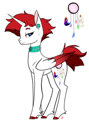 Size: 2500x3500 | Tagged: safe, artist:katyusha, oc, oc only, oc:scarlet amber rose, alicorn, pony, collar, female, heterochromia, high res, piercing, red hair, simple background, solo, white background