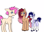 Size: 3500x2500 | Tagged: safe, artist:katyusha, oc, oc only, oc:eris, oc:strawberry creamsicle, oc:tailwind, earth pony, pegasus, pony, unicorn, concave belly, confused, female, freckles, high res, simple background, tooth gap, trio, white background