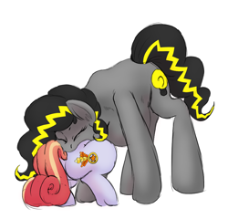 Size: 980x942 | Tagged: safe, artist:plaguetyranno, artist:silent-e, amber laurel, oc, oc:bug-zapper, crystal pony, earth pony, pony, g4, butt, female, mare, plot, simple background, story in the source, vore, white background