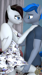 Size: 1080x1920 | Tagged: safe, artist:midnightdanny, oc, oc:azure thunder, oc:midnight harmony, pegasus, anthro, 3d, looking at each other, looking at someone, source filmmaker