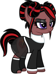 Size: 899x1192 | Tagged: safe, alternate version, artist:lightningbolt, derpibooru exclusive, oc, oc only, oc:victoria anchorite, earth pony, pony, g4, .svg available, bags under eyes, bun, clothes, cross, cross necklace, ear piercing, earring, eyeshadow, feather, female, jewelry, lidded eyes, makeup, mare, necklace, nun, nun outfit, piercing, show accurate, simple background, skirt, socks, solo, standing, svg, transparent background, vector