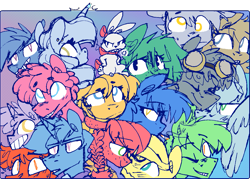 Size: 1255x897 | Tagged: safe, artist:artflicker, angel bunny, archer (character), big macintosh, blue buck, blues, caramel, deep blue, derpy hooves, dinky hooves, doctor whooves, dust devil, fluttershy, noteworthy, pinkie pie, pokey pierce, scootablue, snails, time turner, toffee, trixie, tropical storm, earth pony, pegasus, pony, unicorn, g4, 2014, angela bunny, blushing, boop, bubble berry, butterscotch, cigarette, colt, dopey hooves, female, foal, goggles, goggles on head, grin, limited palette, macareina, male, mare, melodyworth, noseboop, poppy pin, rule 63, sharp teeth, ship:butterreina, ship:fluttermac, shipping, smiling, smoking, spice, stallion, straight, sweat, sweatdrop, teeth, the doctoress, tristan, twerpy hooves, wavy mouth