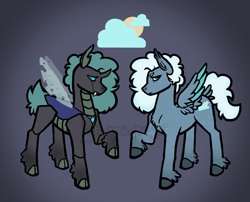 Size: 1265x1024 | Tagged: safe, artist:manticorpse, oc, oc:cloudy day, oc:spiracle, changeling, pegasus, pony, changeling oc, character design, holeless, pegasus oc, reference sheet, solo