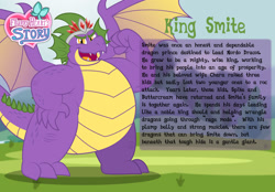Size: 1600x1116 | Tagged: safe, artist:aleximusprime, oc, oc only, oc:king smite, oc:smite, oc:smite the dragon, dragon, fanfic:go north young dragon, flurry heart's story, bio, crown, dragon oc, fangs, fat, fist, jewelry, male, non-pony oc, open mouth, regalia, solo, spike's father, spread wings, story included, wings