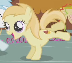 Size: 287x251 | Tagged: safe, screencap, noi, earth pony, pony, call of the cutie, g4, season 1, background pony, bucking, butt, cropped, dancing, female, filly, foal, plot, solo focus